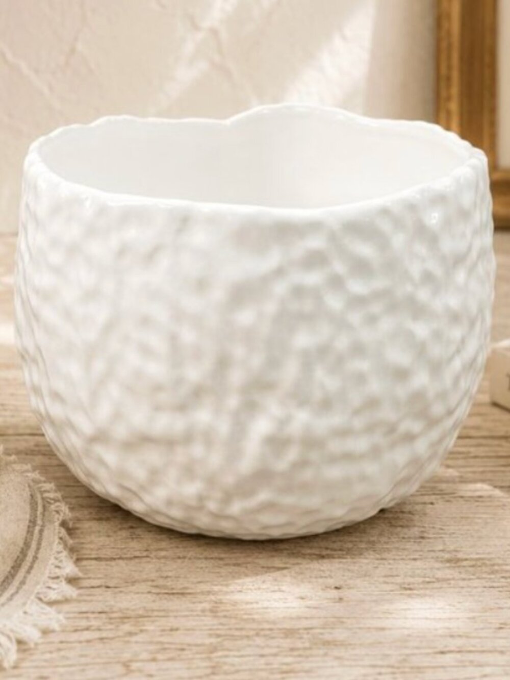 White Organic Shape Textured Rock Pattern Sculptural Planter